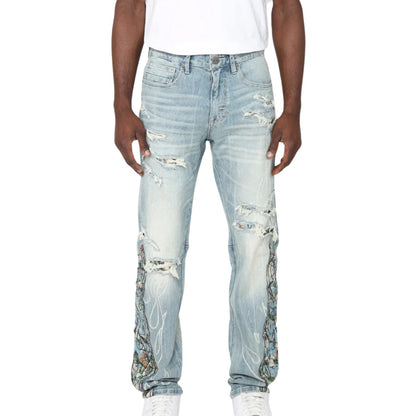 Smoke Rise Tapestry Flame Fashion Jeans Mens Style : Jp25114