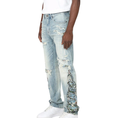 Smoke Rise Tapestry Flame Fashion Jeans Mens Style : Jp25114