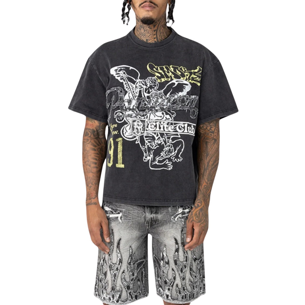 Smoke Rise Fashion T-shirt With Mineral Wash Mens Style : Kt25263