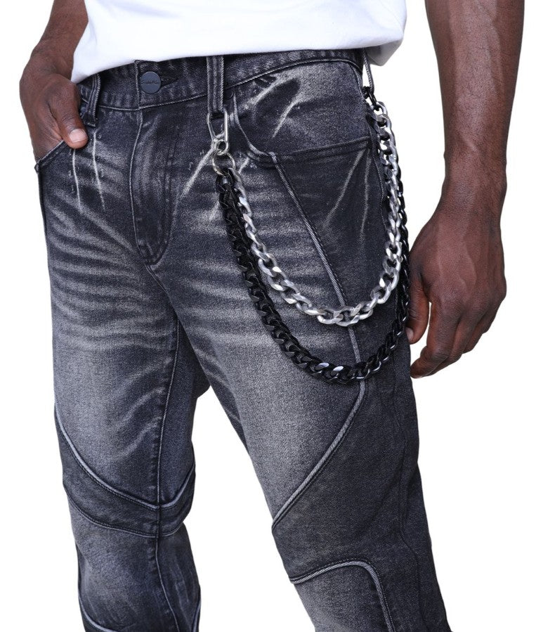 Smoke Rise Colorblock And Piping Jeans Mens Style : Jp25618