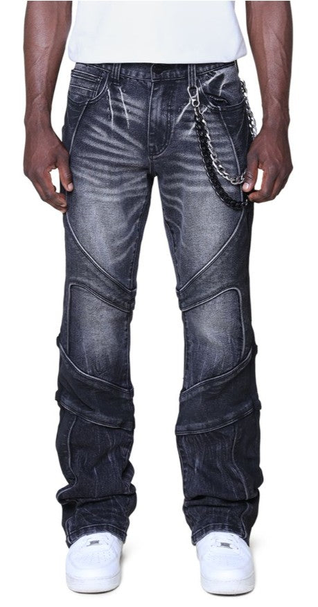 Smoke Rise Colorblock And Piping Jeans Mens Style : Jp25618