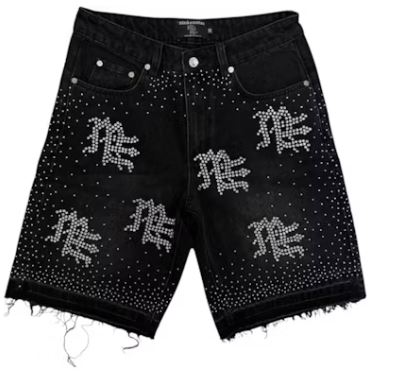 Mixed Emotion Me Rhinestone Denim Shorts Mens Style : Mix-mrds