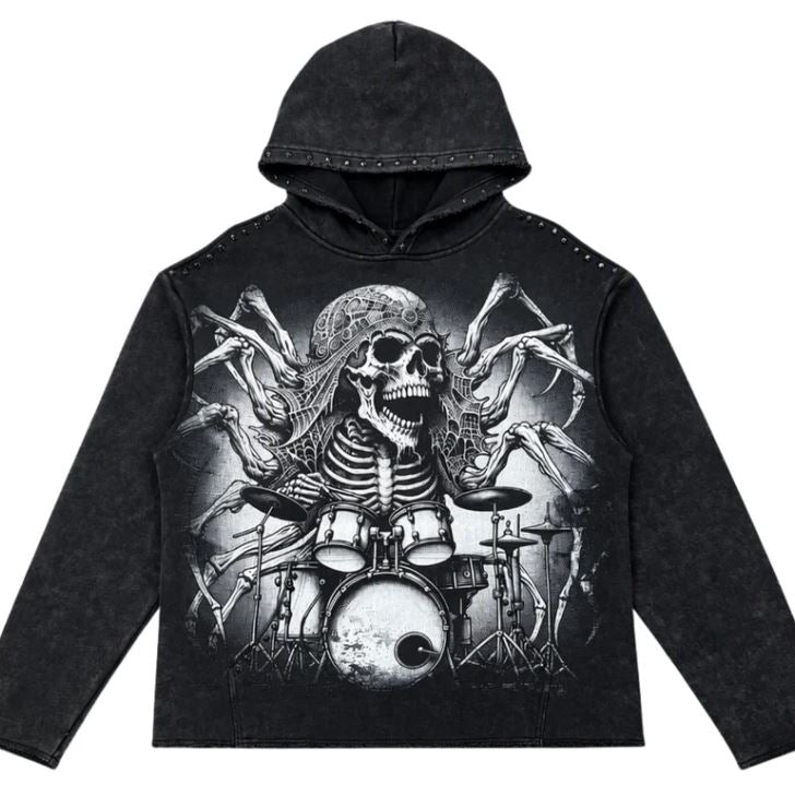 Stray Spider Skeleton Drummer Hoodie Mens Style : St1633