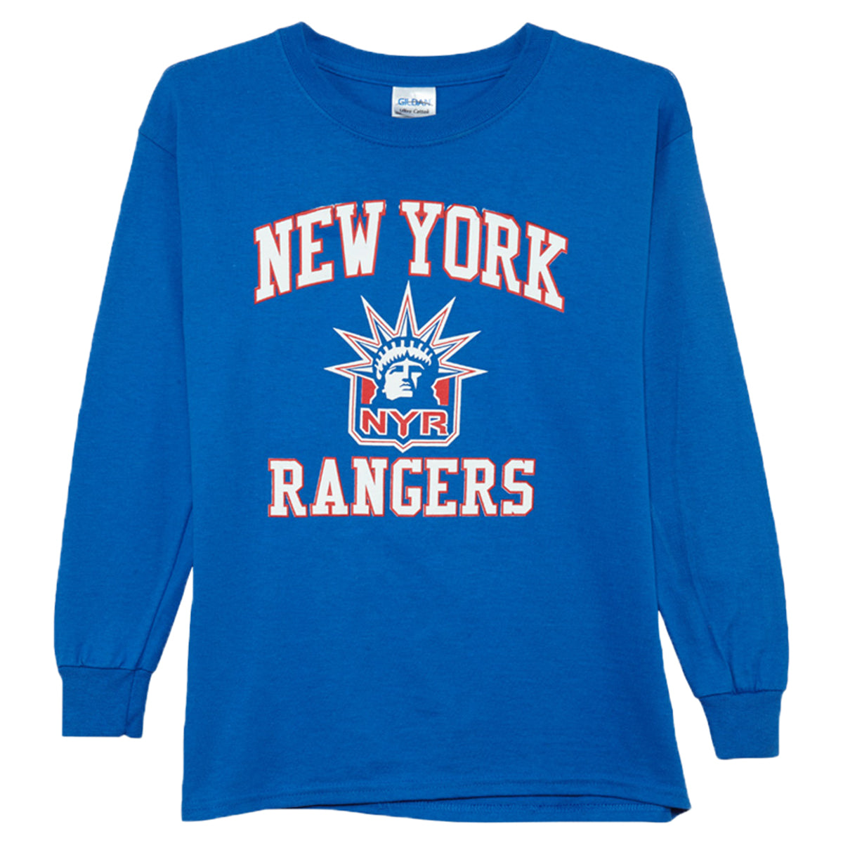 Gildan Ultra Cotton NY Rangers Alternate Logo Long Sleeve Crewneck T-Shirt Big Kids Style : G2400