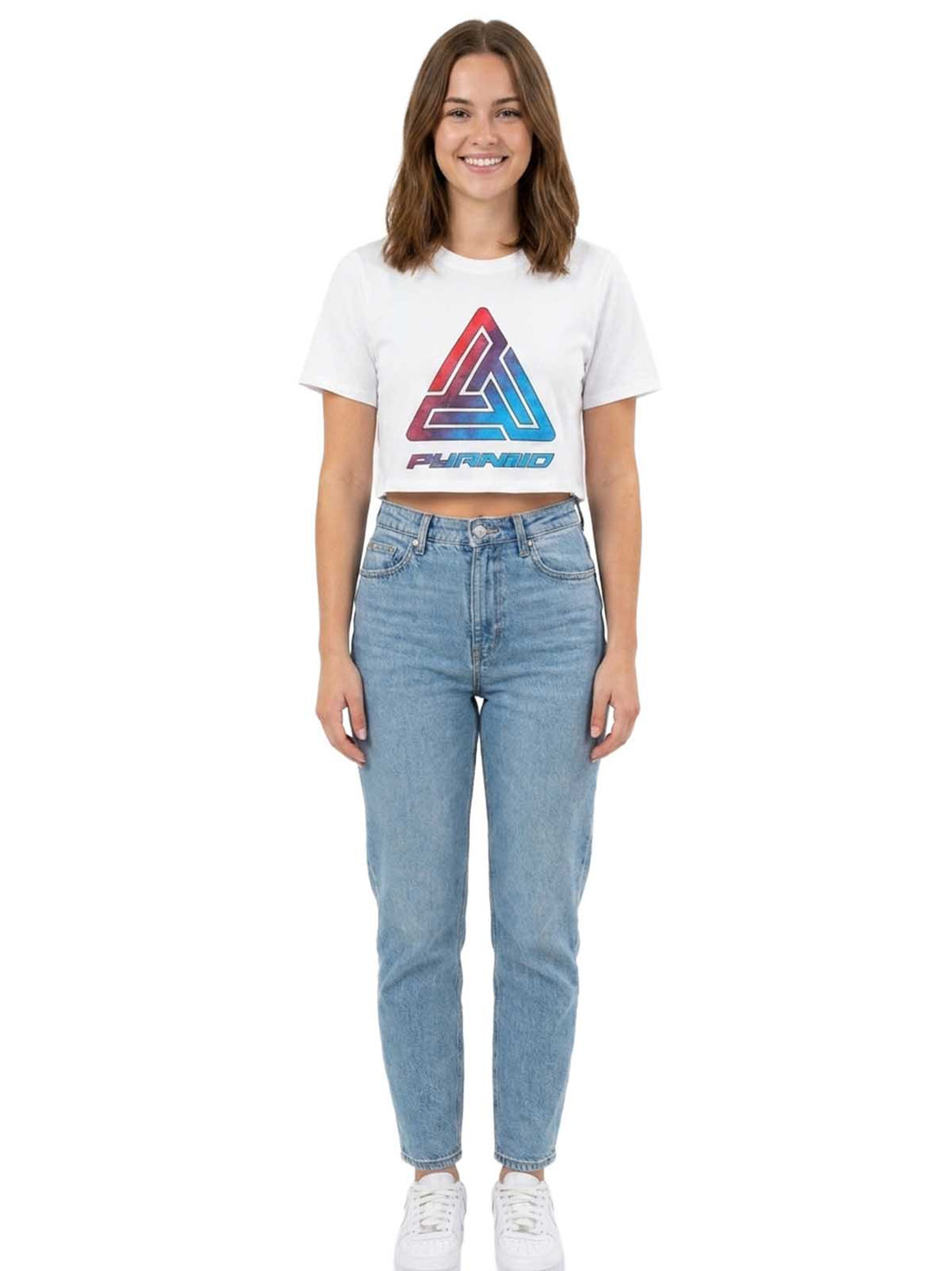 Black Pyramid Ombre Logo Crop Tee Womens Style : Ywa870031-WHT