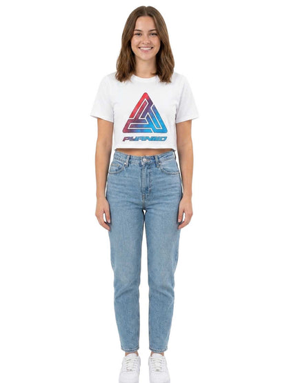 Black Pyramid Ombre Logo Crop Tee Womens Style : Ywa870031-WHT