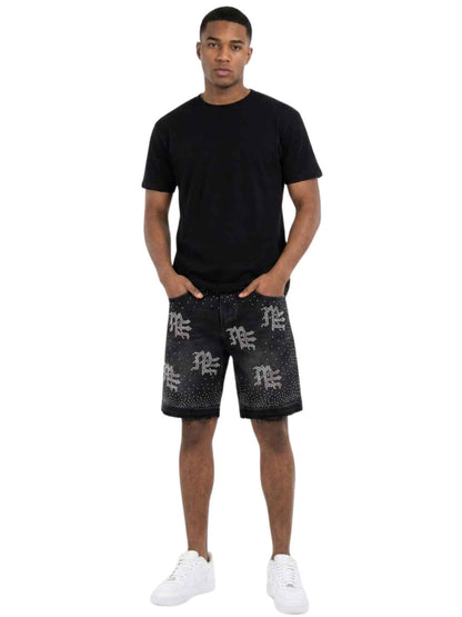 Mixed Emotion Me Rhinestone Denim Shorts Mens Style : Mix-mrds