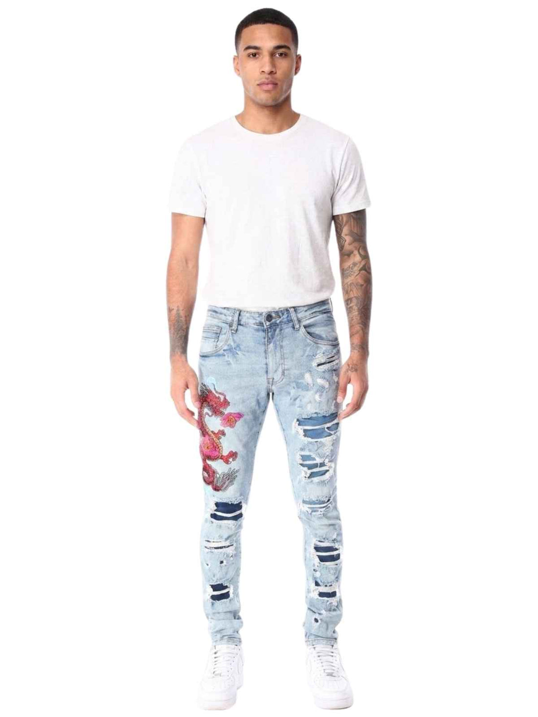 Smoke Rise Asian Embroidered Fashion Jean Mens Style : Jp22628