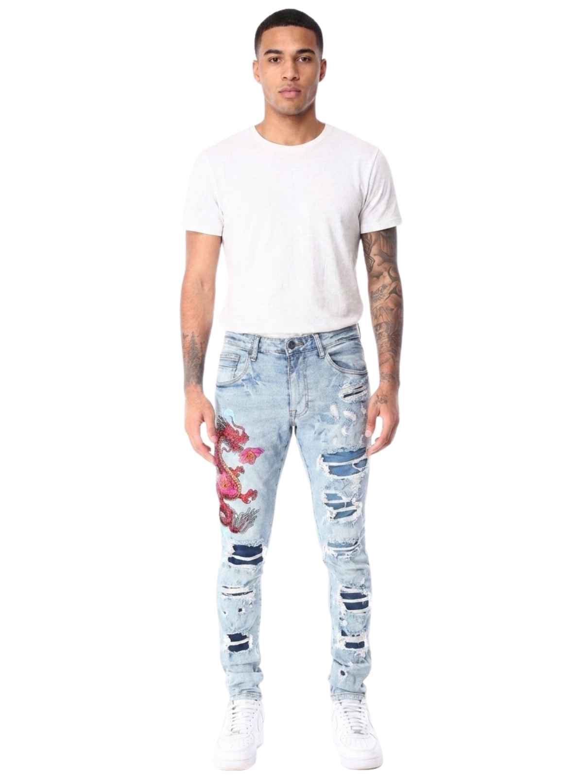 Smoke Rise Asian Embroidered Fashion Jean Mens Style : Jp22628